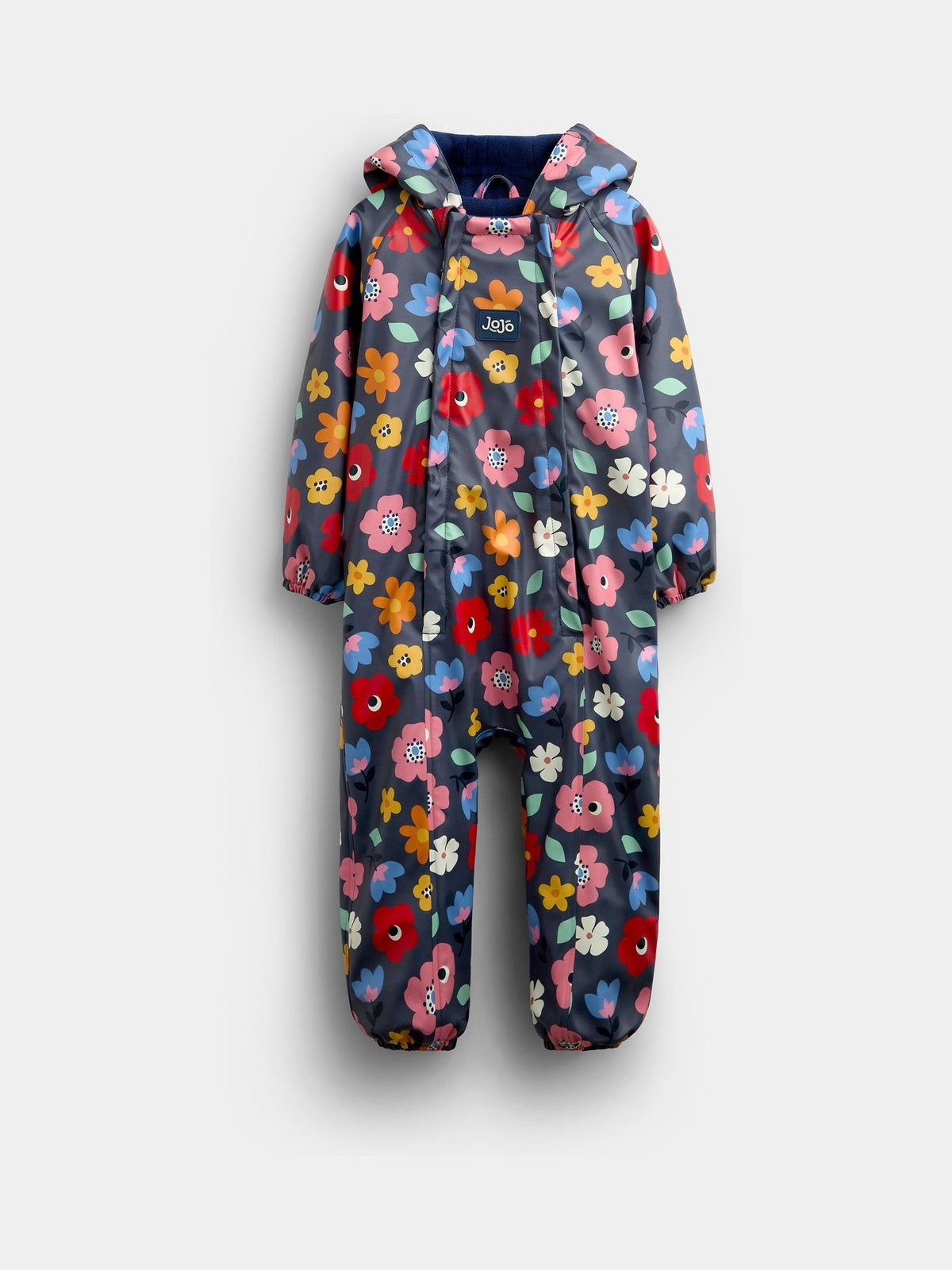 JoJo Maman Bébé Navy Floral Waterproof Fleece Lined All-In-One Puddlesuit - image 1