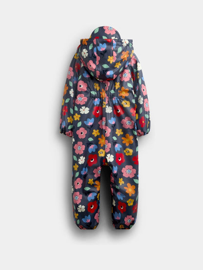 JoJo Maman Bébé Navy Floral Waterproof Fleece Lined All-In-One Puddlesuit - image 2