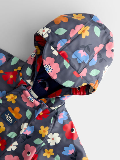 JoJo Maman Bébé Navy Floral Waterproof Fleece Lined All-In-One Puddlesuit - image 3