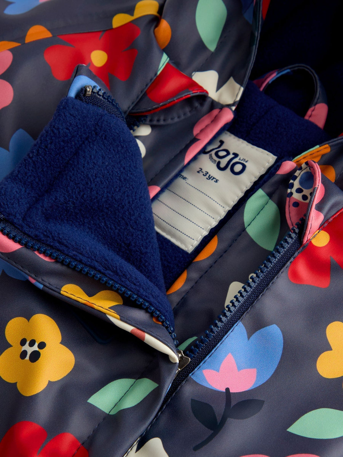 JoJo Maman Bébé Navy Floral Waterproof Fleece Lined All-In-One Puddlesuit - image 4
