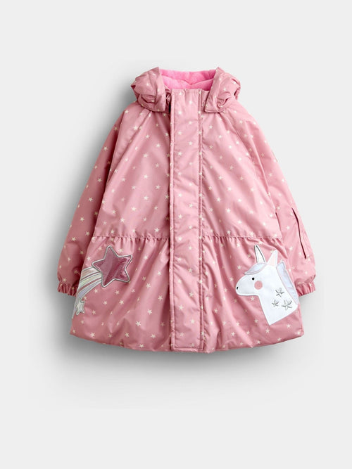 Dsiney Kidz - JoJo Maman Bébé Pink Unicorn Peplum Puffer Jacket image 1