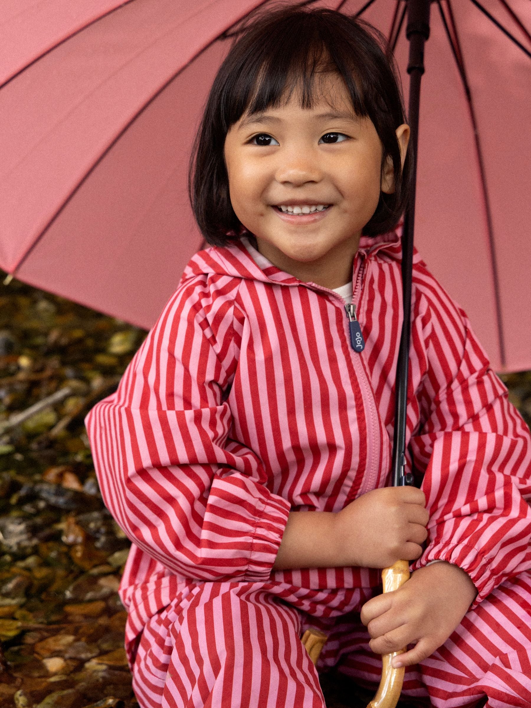 Dsiney Kidz - JoJo Maman Bébé Pink Stripe Waterproof Packaway Jacket image 1