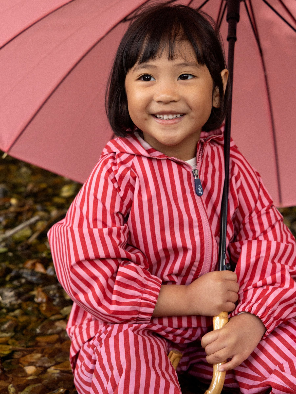 Dsiney Kidz - JoJo Maman Bébé Pink Stripe Waterproof Packaway Jacket image 1