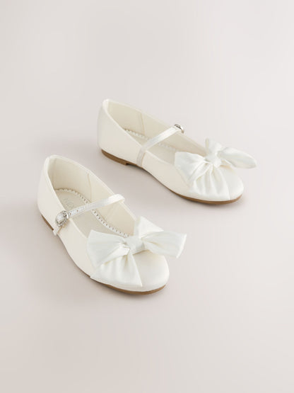White Satin Occasion Bow Mary Jane Shoes image 1