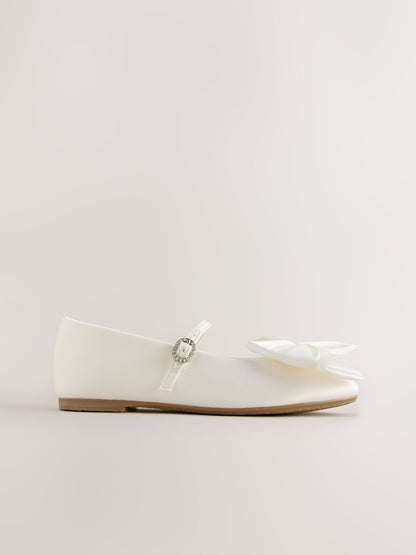 White Satin Occasion Bow Mary Jane Shoes image 3