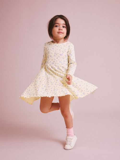 Polarn O. Pyret Yellow Ribbed Floral Dress image 1