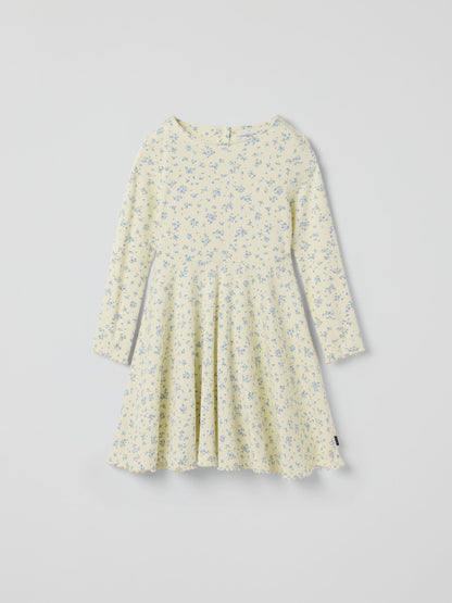 Polarn O. Pyret Yellow Ribbed Floral Dress image 2
