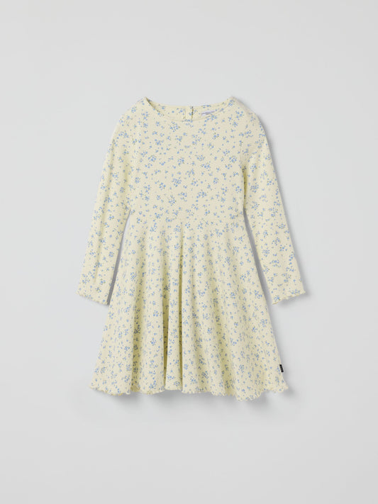 Polarn O. Pyret Yellow Ribbed Floral Dress image 2