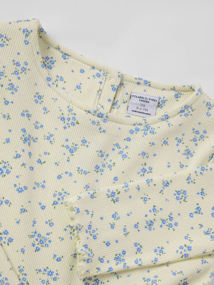 Polarn O. Pyret Yellow Ribbed Floral Dress image 3