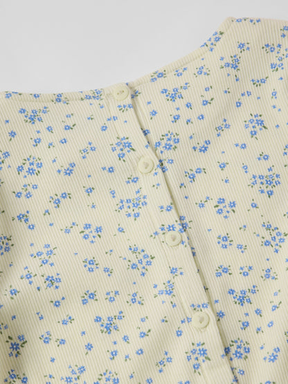 Polarn O. Pyret Yellow Ribbed Floral Dress image 4
