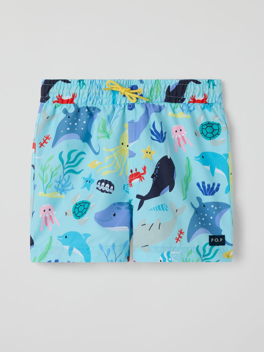 Polarn O. Pyret Sky Blue Striped Swim Shorts image 2