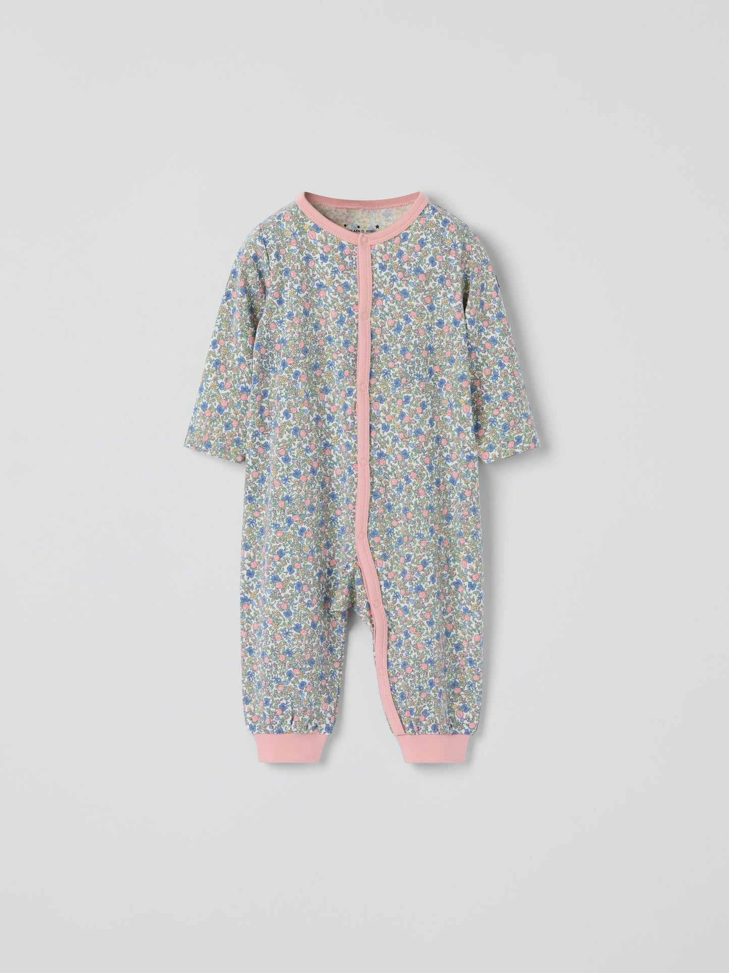 Polarn O. Pyret Pink Cotton Floral Sleepsuit image 2