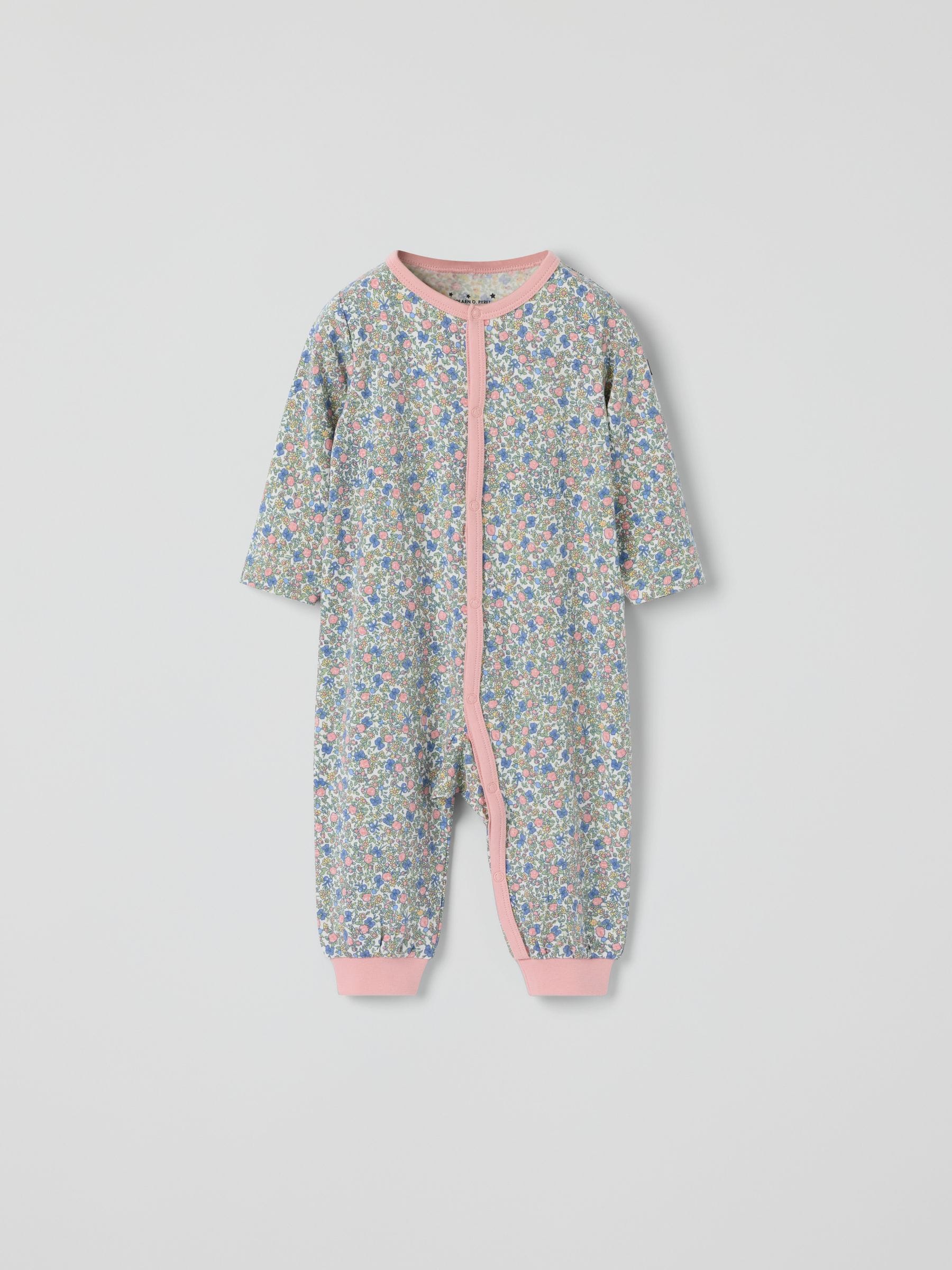 Polarn O. Pyret Pink Cotton Floral Sleepsuit image 2