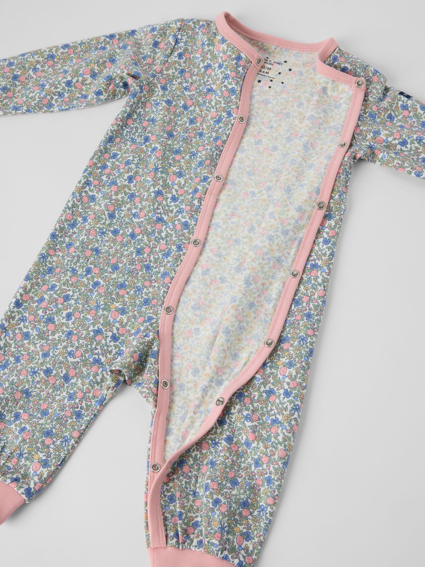 Polarn O. Pyret Pink Cotton Floral Sleepsuit image 3