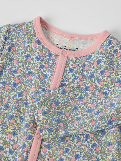 Polarn O. Pyret Pink Cotton Floral Sleepsuit image 4