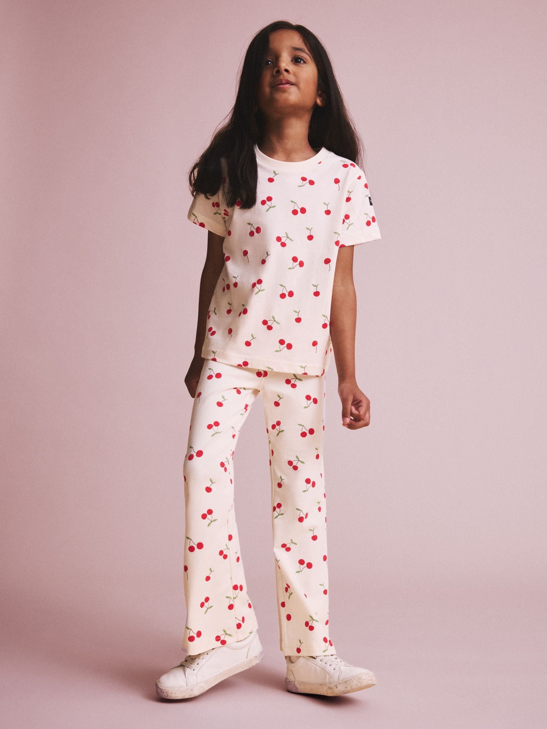 Polarn O. Pyret Cream Cherry Print Flares Trousers image 1