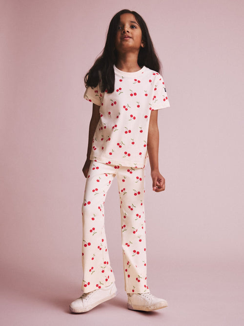 Polarn O. Pyret Cream Cherry Print Flares Trousers image 1