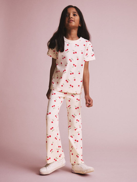 Polarn O. Pyret Cream Cherry Print Flares Trousers image 1