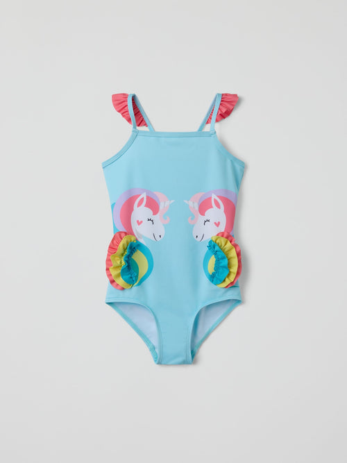 Dsiney Kidz - Polarn O. Pyret Blue Unicorn Print Frill Swimsuit image 1