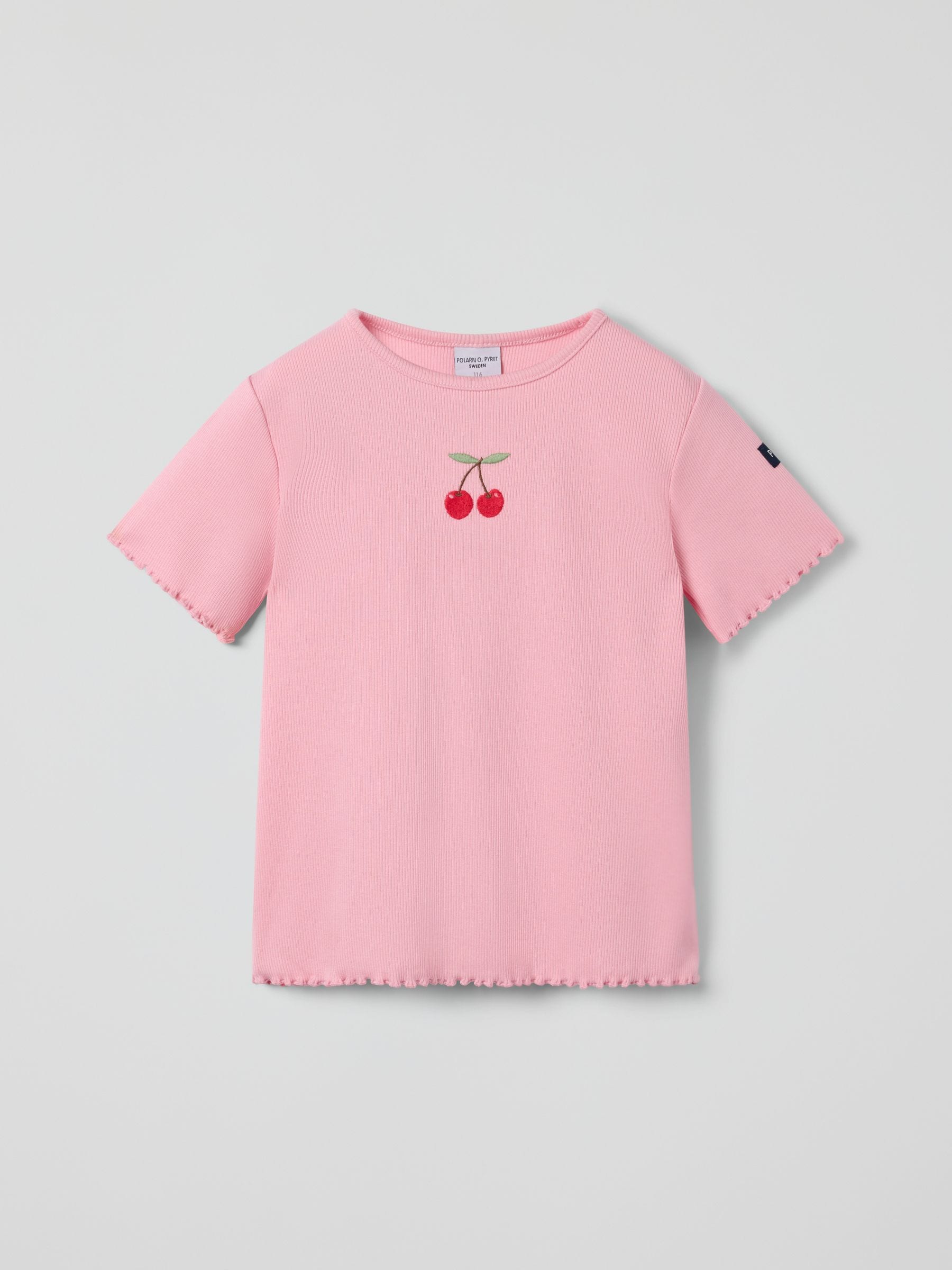 Polarn O. Pyret Pink Cherry Print Frill Sleeve T-Shirt image 1