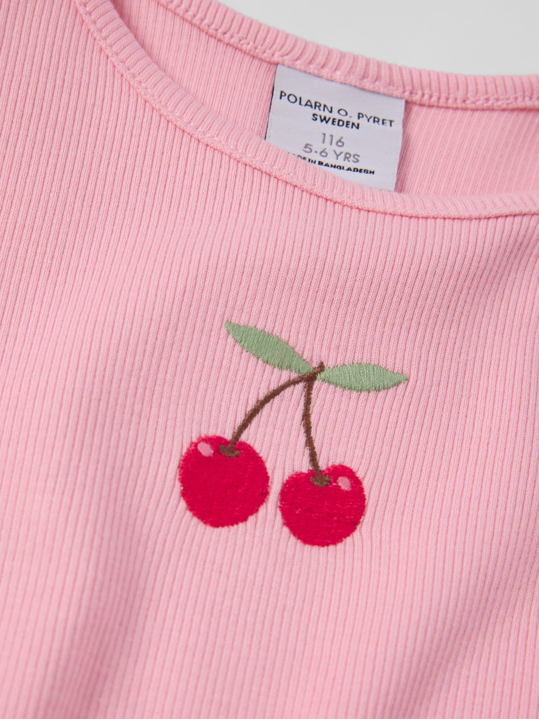 Polarn O. Pyret Pink Cherry Print Frill Sleeve T-Shirt image 3