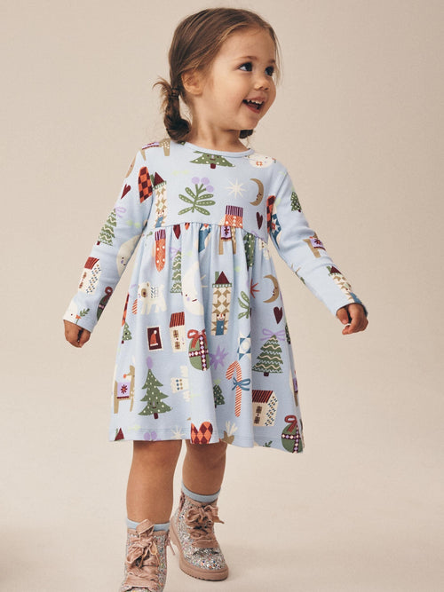 Dsiney Kidz - Blue Long Sleeve Christmas Ribbed Dress (3mths-7yrs) image 1