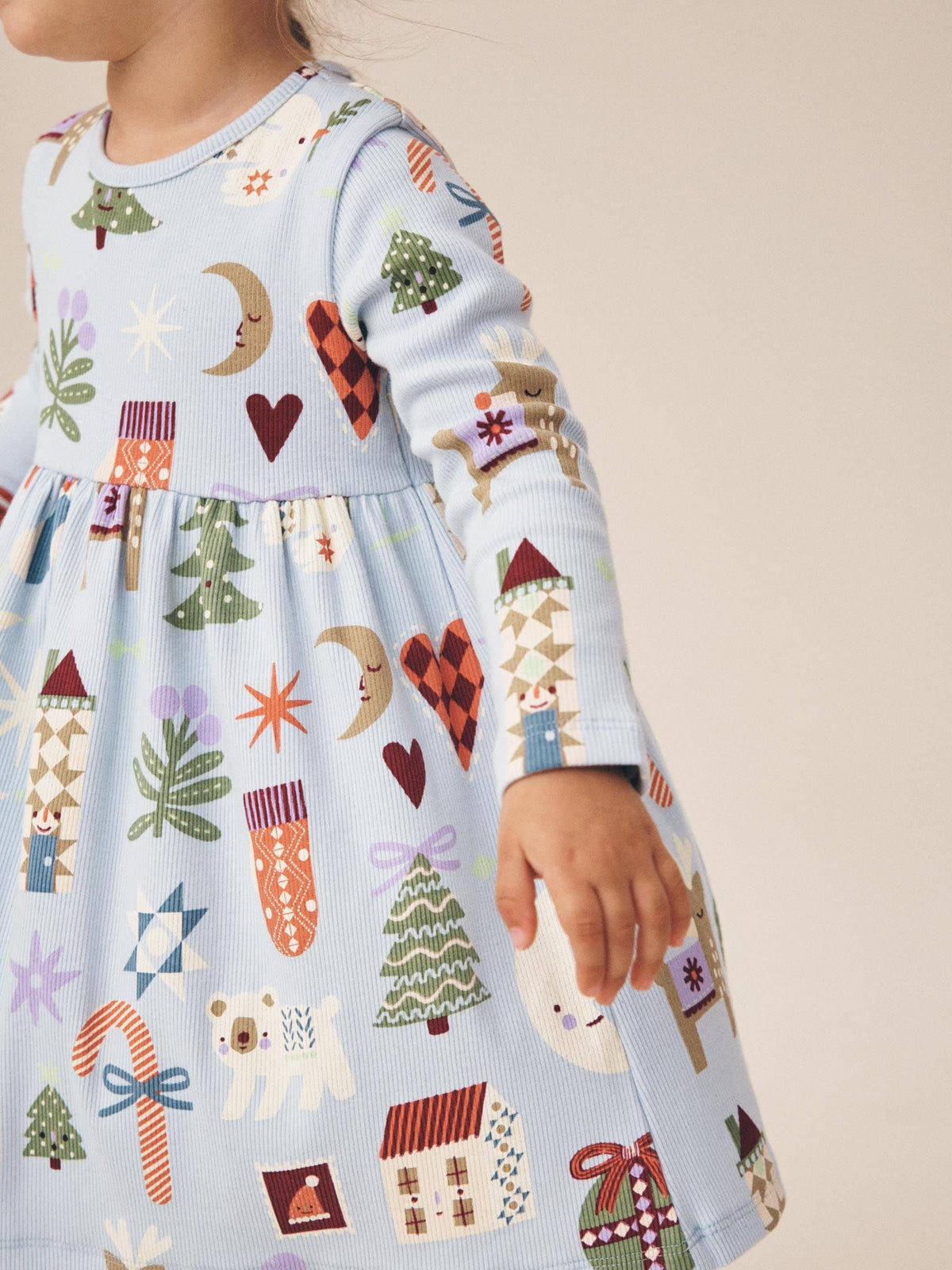 Dsiney Kidz - Blue Long Sleeve Christmas Ribbed Dress (3mths-7yrs) image 3