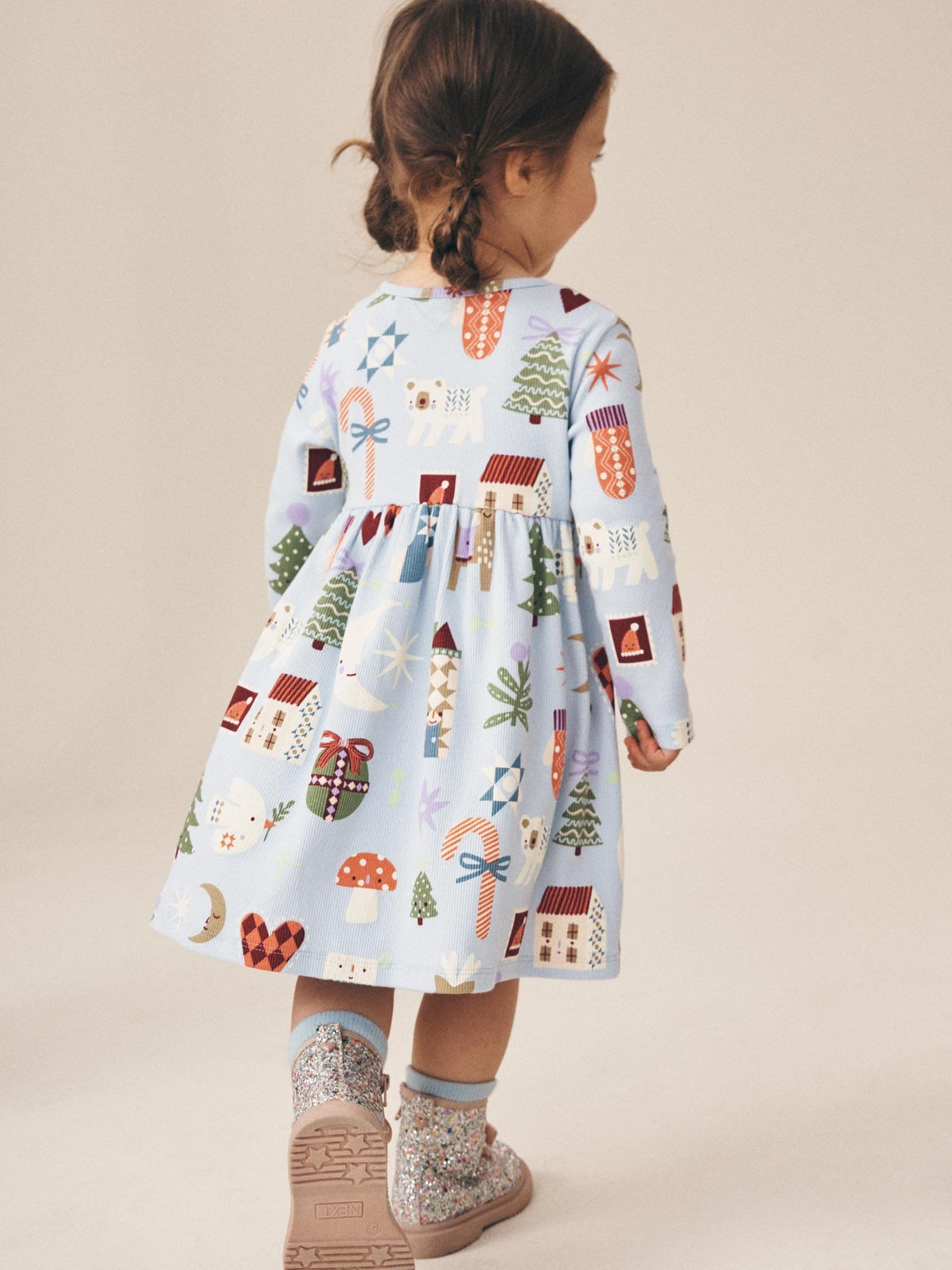 Dsiney Kidz - Blue Long Sleeve Christmas Ribbed Dress (3mths-7yrs) image 4