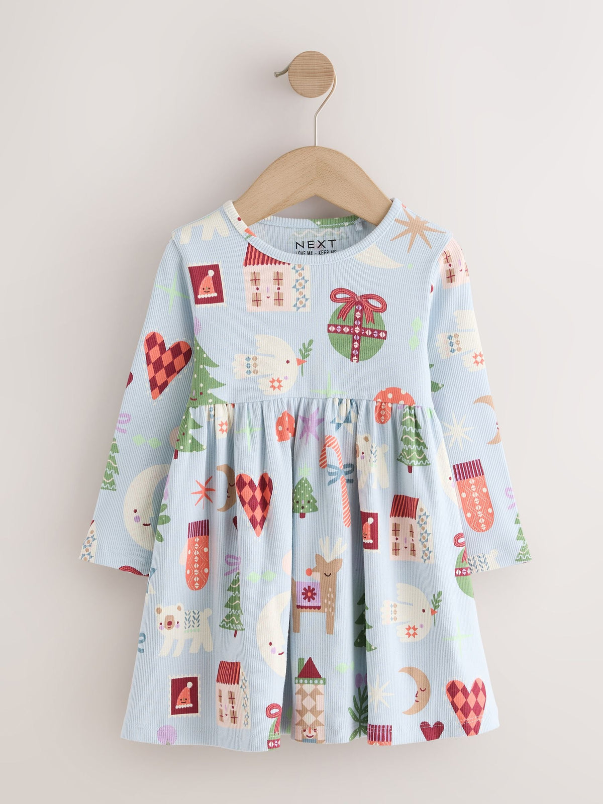 Dsiney Kidz - Blue Long Sleeve Christmas Ribbed Dress (3mths-7yrs) image 5