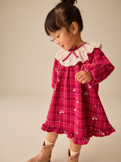 Burgundy Red Duck Long Sleeve Collar Dress (3mths-7yrs) - image 1