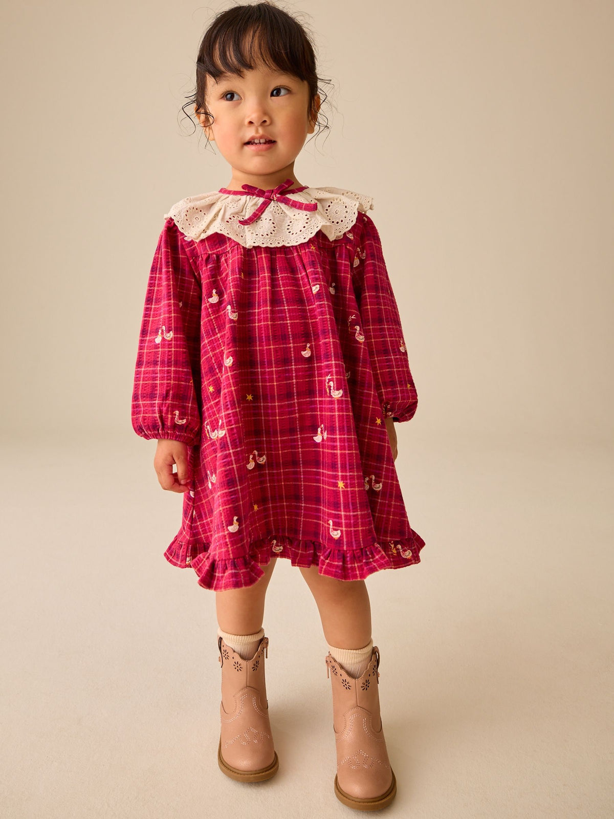 Burgundy Red Duck Long Sleeve Collar Dress (3mths-7yrs) - image 2