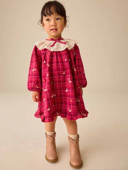 Burgundy Red Duck Long Sleeve Collar Dress (3mths-7yrs) - image 2