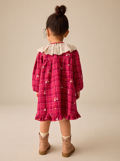 Burgundy Red Duck Long Sleeve Collar Dress (3mths-7yrs) - image 3