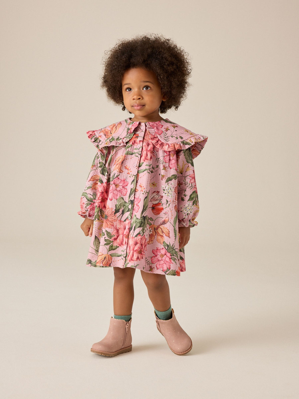 Pink Floral Long Sleeve Collar Dress (3mths-7yrs) - image 1