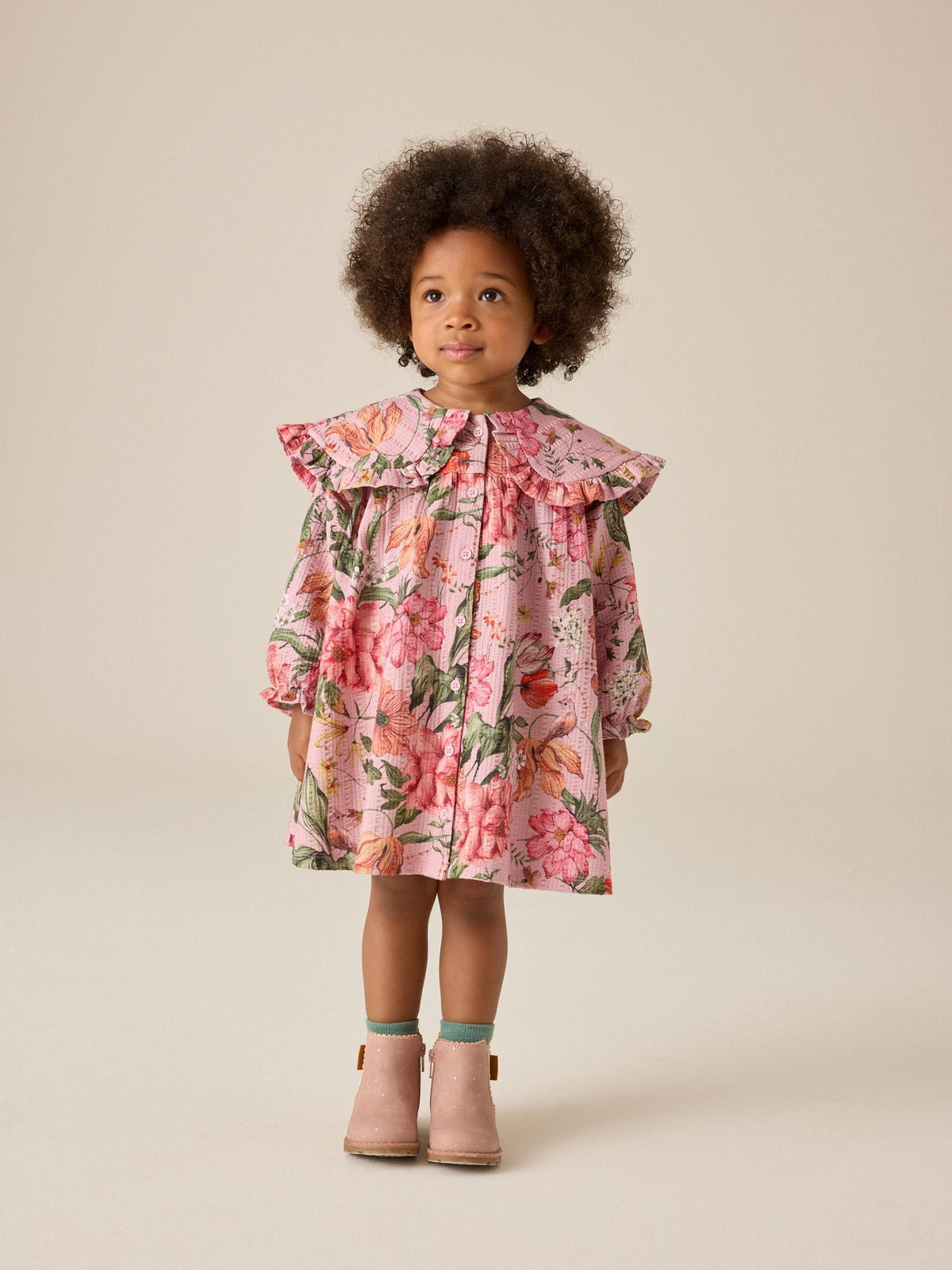 Pink Floral Long Sleeve Collar Dress (3mths-7yrs) - image 2