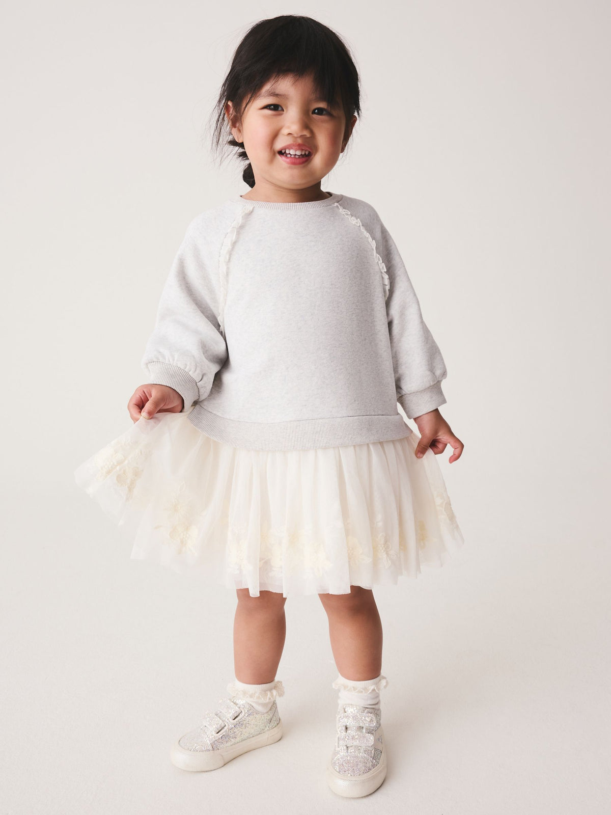 Dsiney Kidz - Grey/White Long Sleeve Sweat Mesh Dress (3mths-7yrs) image 1