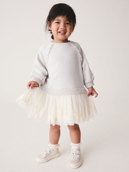 Dsiney Kidz - Grey/White Long Sleeve Sweat Mesh Dress (3mths-7yrs) image 1