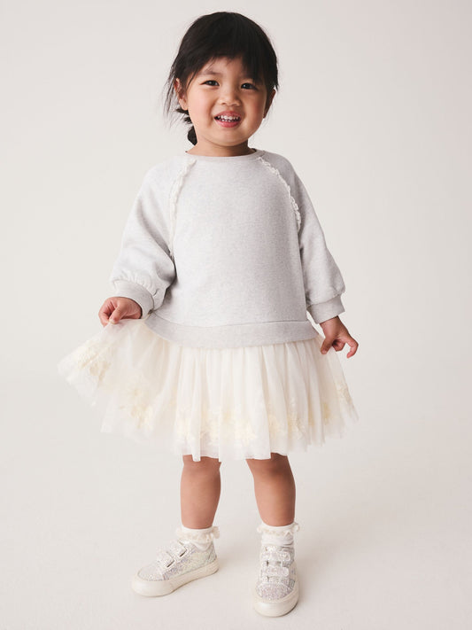 Dsiney Kidz - Grey/White Long Sleeve Sweat Mesh Dress (3mths-7yrs) image 1