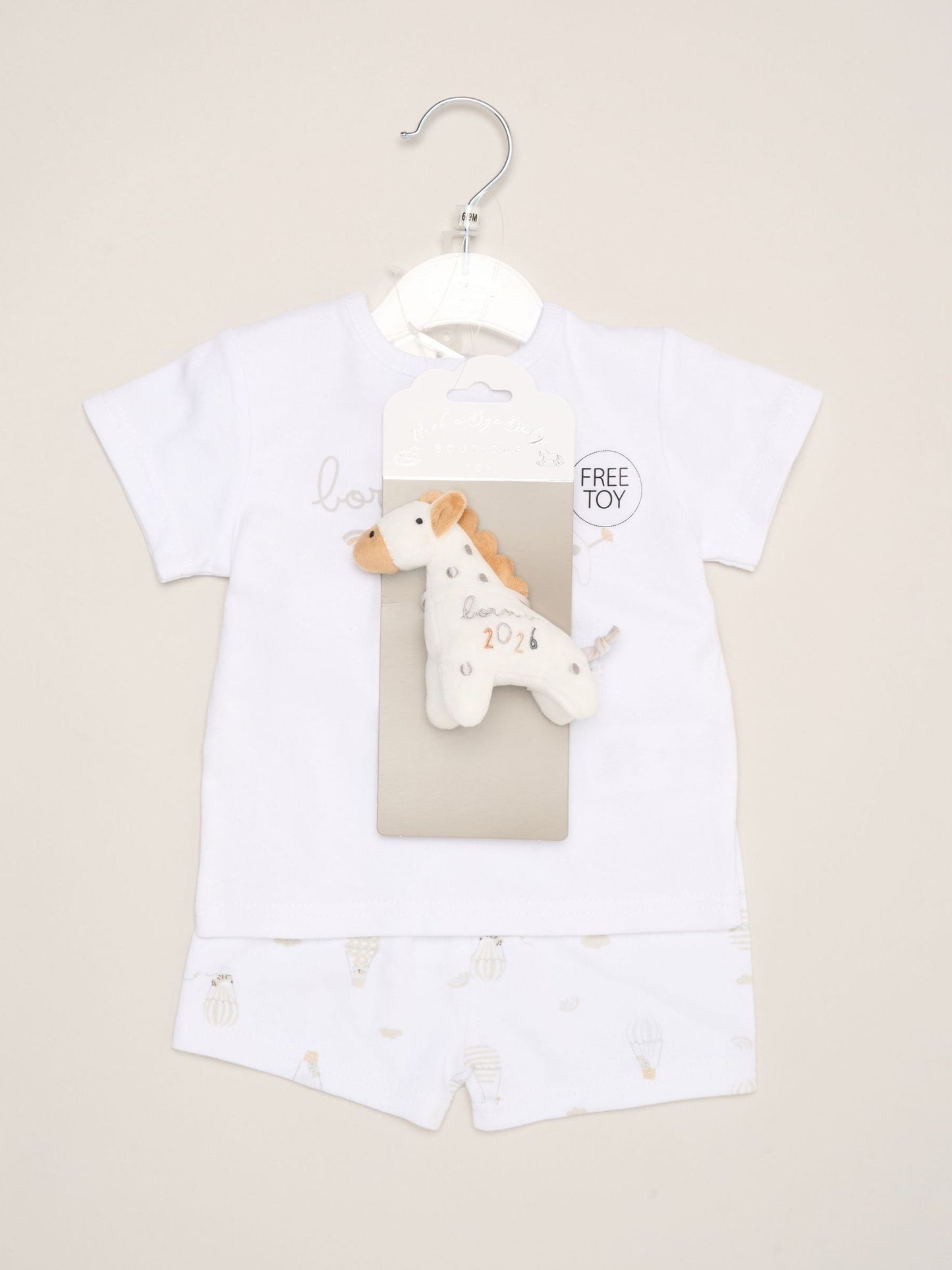 Rock-A-Bye Baby Boutique White - Born in 2026 Print T-Shirt, Shorts And Plush Toy Outfit Set image 2