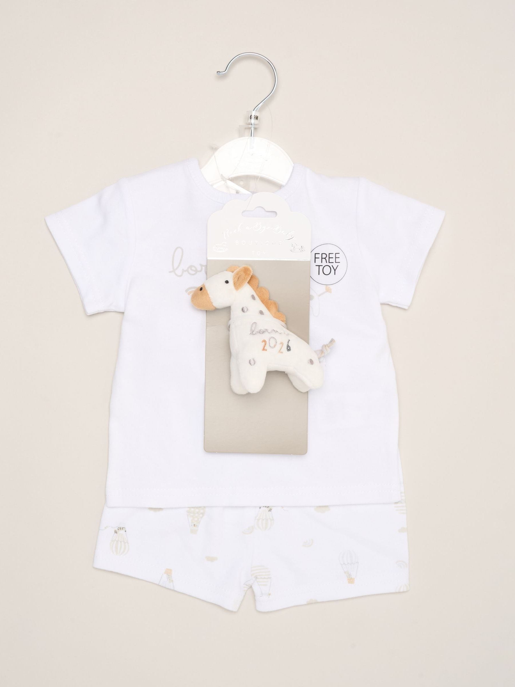 Rock-A-Bye Baby Boutique White - Born in 2026 Print T-Shirt, Shorts And Plush Toy Outfit Set image 2