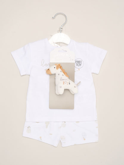 Rock-A-Bye Baby Boutique White - Born in 2026 Print T-Shirt, Shorts And Plush Toy Outfit Set image 2