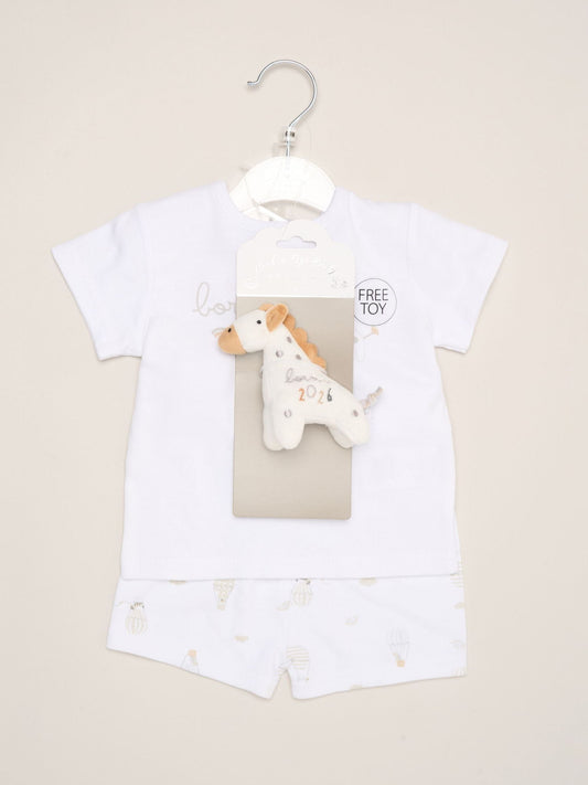 Rock-A-Bye Baby Boutique White - Born in 2026 Print T-Shirt, Shorts And Plush Toy Outfit Set image 2