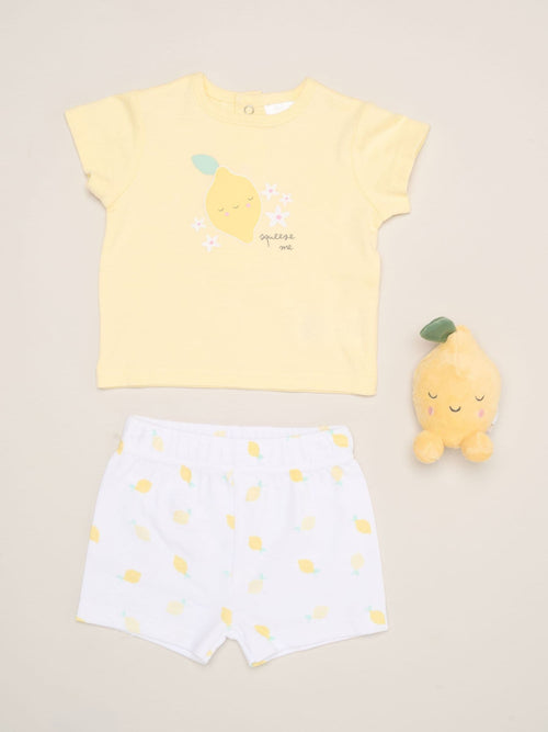 Dsiney Kidz - Rock-A-Bye Baby Boutique Yellow Dinosaur Print T-Shirt, Shorts And Plush Toy Set Outfit Set image 1