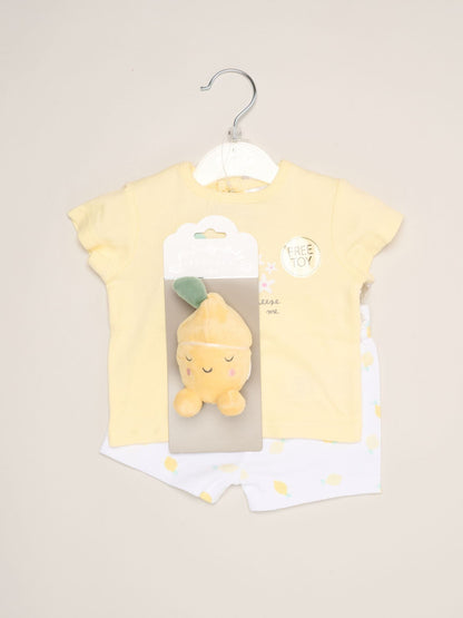 Rock-A-Bye Baby Boutique Yellow Dinosaur Print T-Shirt, Shorts And Plush Toy Set Outfit Set image 2