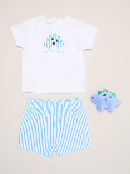 Rock-A-Bye Baby Boutique Blue Dinosaur Print T-Shirt, Shorts And Plush Toy Set Outfit Set image 1