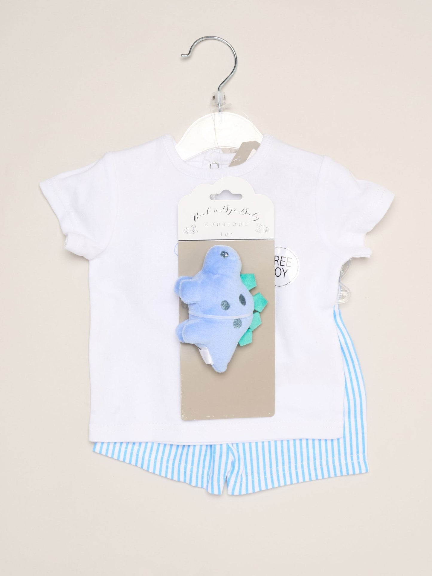 Rock-A-Bye Baby Boutique Blue Dinosaur Print T-Shirt, Shorts And Plush Toy Set Outfit Set image 2