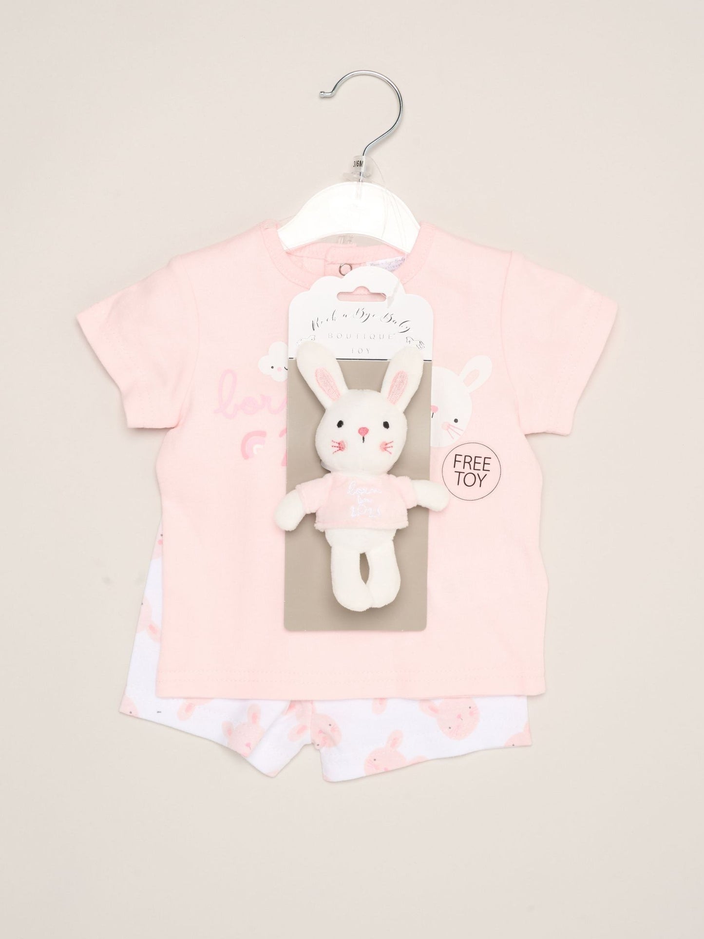 Rock-A-Bye Baby Boutique Pink - Bunny Print T-Shirt, Shorts And Plush Toy Outfit Set image 2