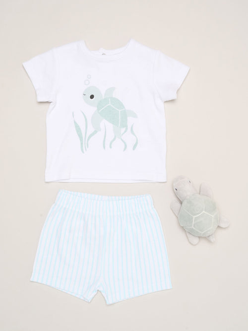 Dsiney Kidz - Rock-A-Bye Baby Boutique White Shell Dinosaur Print T-Shirt, Shorts And Plush Toy Set Outfit Set image 1