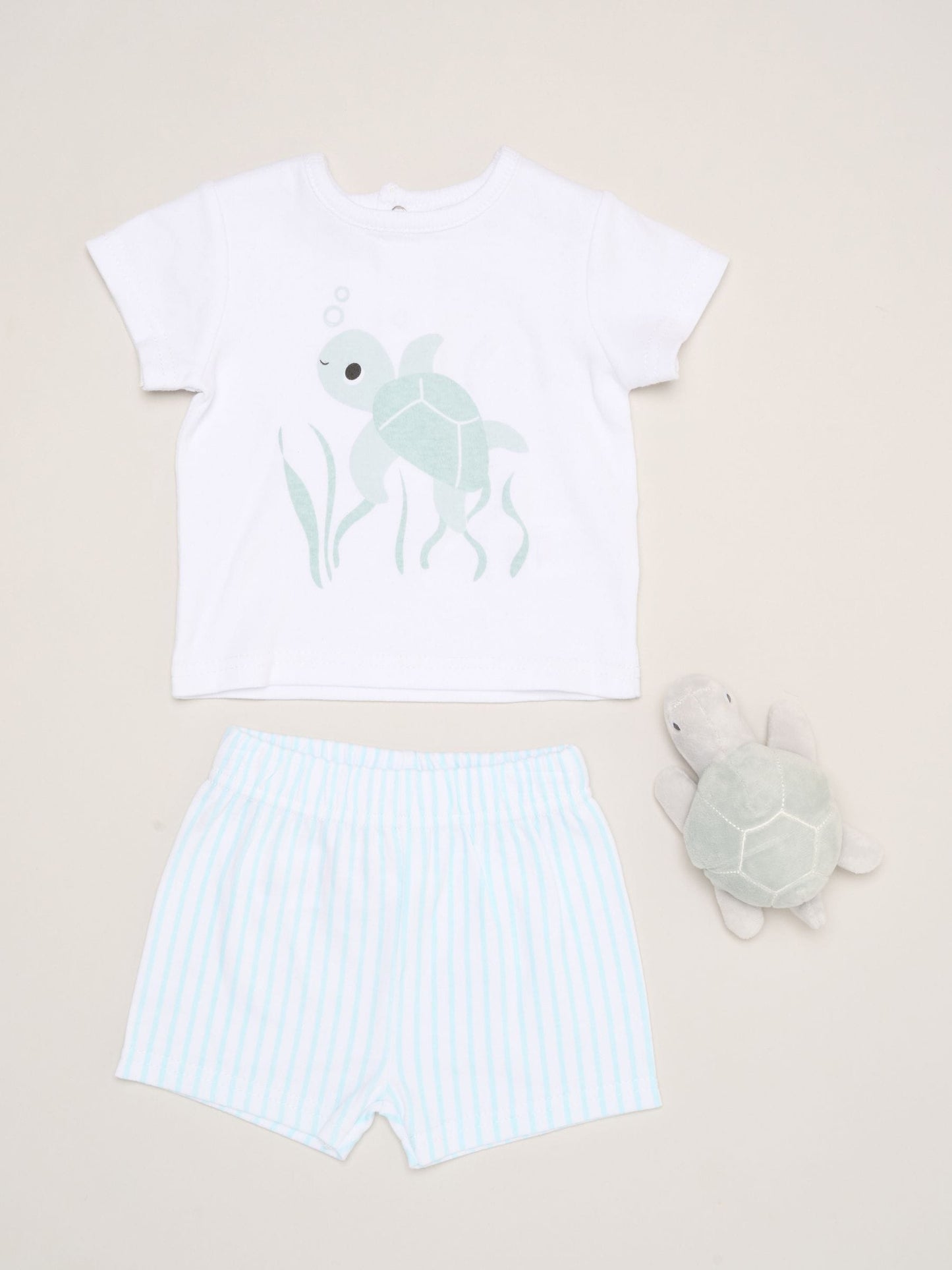 Rock-A-Bye Baby Boutique White Shell Dinosaur Print T-Shirt, Shorts And Plush Toy Set Outfit Set image 1
