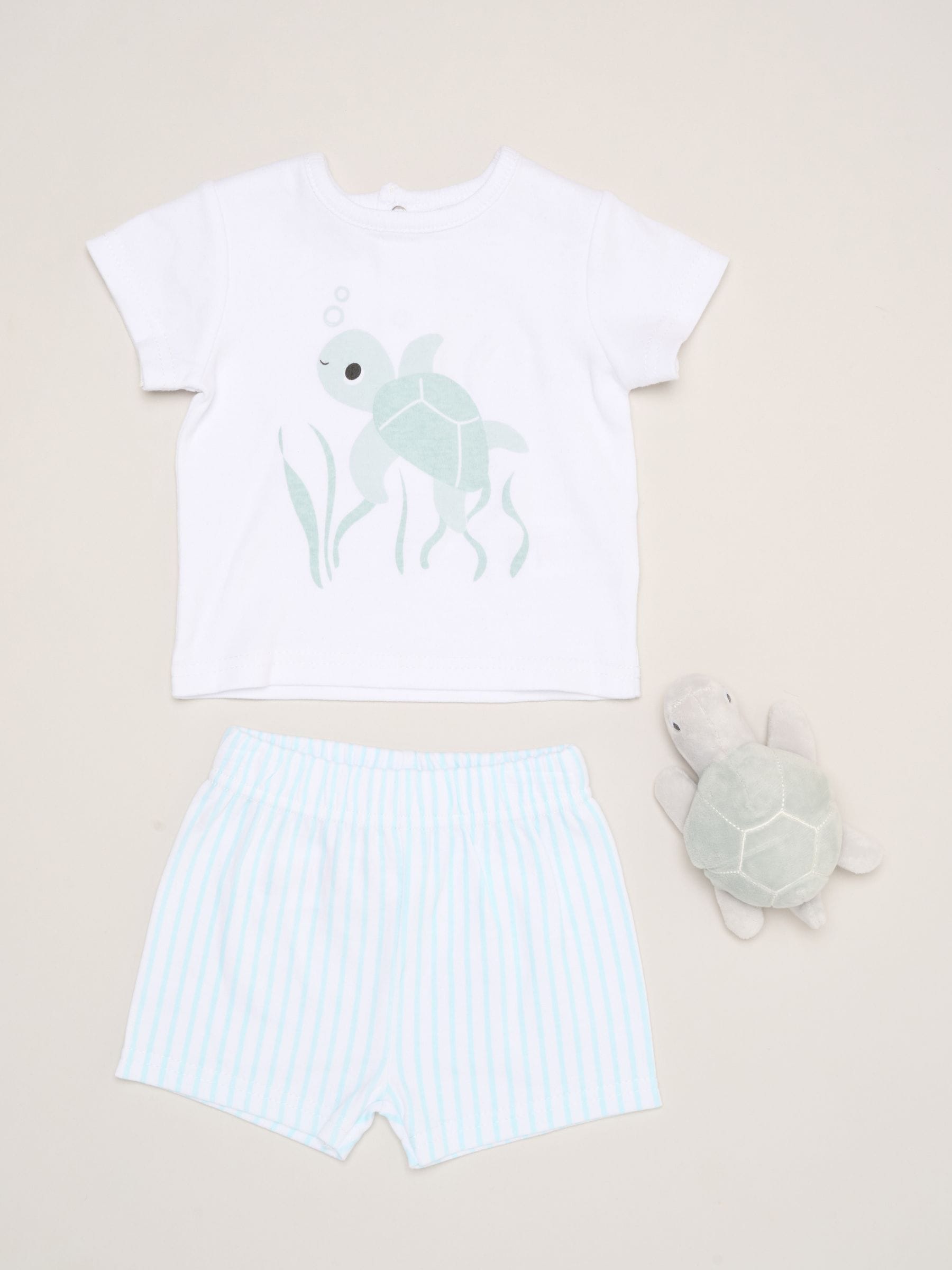 Rock-A-Bye Baby Boutique White Shell Dinosaur Print T-Shirt, Shorts And Plush Toy Set Outfit Set image 1